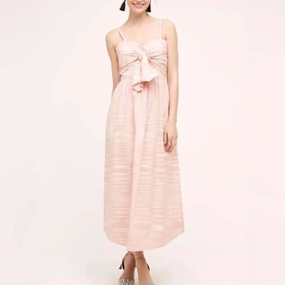 Whit Two Anthropologie Knotted Ikat Maxi Dress Striped Knotted Bow Size 12P